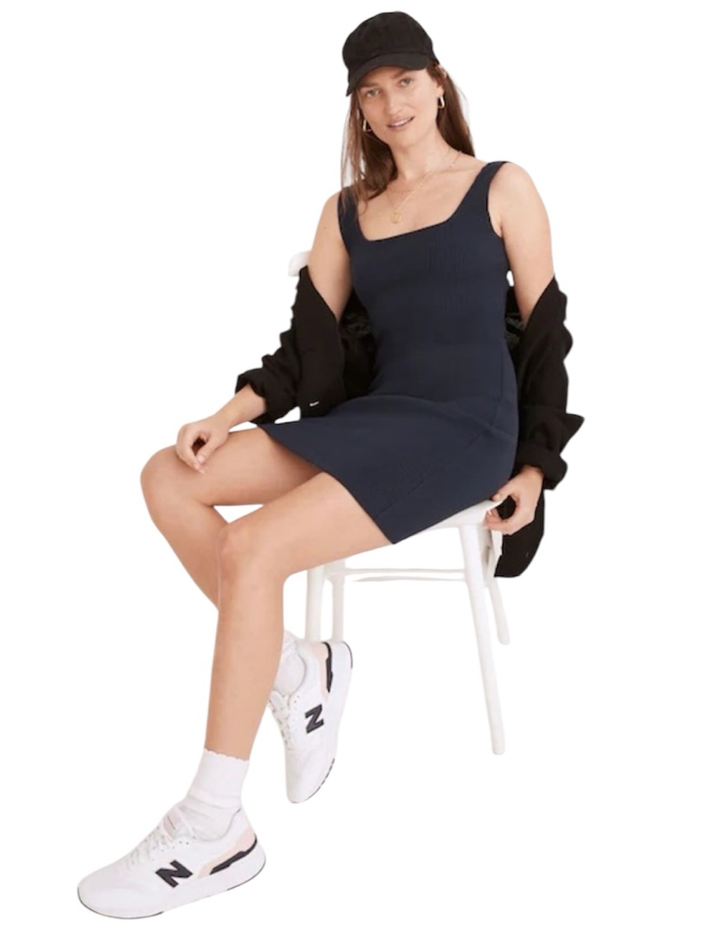 MADEWELL Ribbed Square Neck Mini Dress - Navy 100% cotton XS